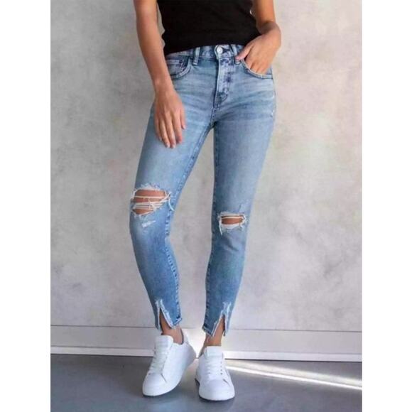 Moussy Vintage Jeans Size 24 MV Ithan Mid Rise Skinny Ankle Slits Festival - Picture 1 of 10